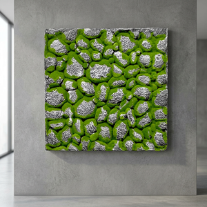 Cadre mural carré moderne en mousse artificielle avec support en bois - 50x50 cm - Fabrication de fleurs artificielles - Product Image 2