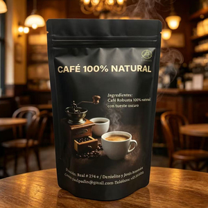 Custom Printed Food Bag Black Matte Pouches With Gold Print For Coffee Powder Packaging - Product Image 1