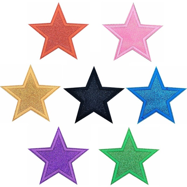 10.2CM Sequin Star Embroidered Patch Iron on Colorful Green Gold Glitter Star Embroidery Patches for Hat Backpack Clothing
