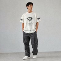 T-shirt Homme T13 MINFAN en Gros 100% Coton Manches Courtes Coupe Boxy Imprimé Graphique Décontracté Streetwear Rétro Motif Œil