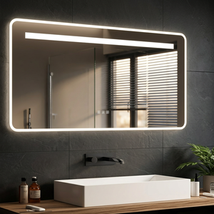 Miroir de salle de bain rectangulaire moderne à LED éclairé, fixation murale, cadre en aluminium, finition noire, 60+ pouces, design minimaliste - Product Image 2