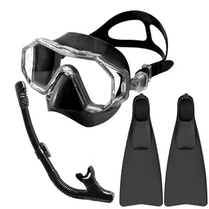 Silicone mergulho máscara facial snorkel conjunto freediving máscara e snorkel com barbatanas