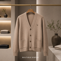 Cardigan en laine personnalisé pour homme, col en V, double boutonnage, pull tricoté avec logo frontal, tenue décontractée, OEM