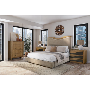 <span class=keywords><strong>Letto</strong></span> <span class=keywords><strong>matrimoniale</strong></span> di lusso in legno naturale con testiera imbottita in <span class=keywords><strong>tessuto</strong></span> di lino, design a onda - Product Image 2