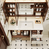 Meuble-lavabo moderne en bois blanc pour salle de bain, idéal pour projets d'appartements, fabrication OEM/ODM sur mesure en gros