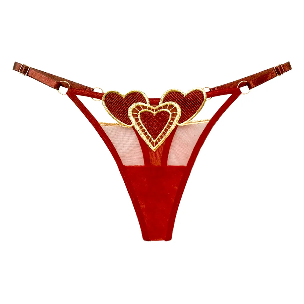 Japanese embroidered heart mesh underwear women adjustable low waist lace sexy panties thong ZR2260