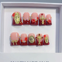 446-449 Faux ongles à presser faits main en forme de bec de canard, 10 pièces, réutilisables, en acrylique, pour enfants, motif carré artificiel