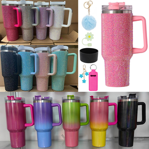 Usa Warehouse 40 Oz Gradient Ombre Glitter Shimmer Taza de acero inoxidable 40 oz Sublimación Vaso en blanco Taza de café con asa Vaca - Product Image 1