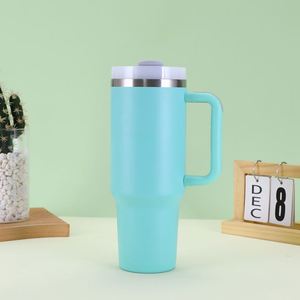 Mug de voyage H2.0 avec poignée, 40 oz, double paroi isolée, couvercle, paille, antidérapant, personnalisable ODM - Product Image 4