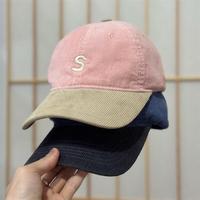 Gorra de béisbol de pana estilo coreano, otoño/invierno, 6 paneles, ajustable, corona suave, diseño con letra S cepillada, estilo casual/deportivo