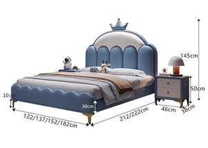 <span class=keywords><strong>Cama</strong></span> Individual Moderna y Sencilla para Niños, Color Rosa, de Madera Maciza, con Diseño de Corona, para Niños y Niñas, con Tapicería de Cuero Artificial, Disponible en Tamaños Completos - Product Image 5