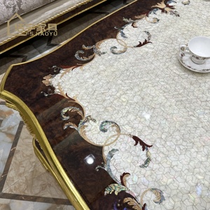 Tavolo centrale con motivo personalizzato da tavolo reale di lusso classico <span class=keywords><strong>intaglio</strong></span> a mano in legno massello oro rovere quadrato set da salotto - Product Image 4