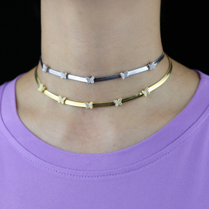 Ensemble collier et bracelet tendance en chaîne serpent plaqué or, <span class=keywords><strong>mini</strong></span> papillon brillant, délicatesse pour femme - Product Image 5