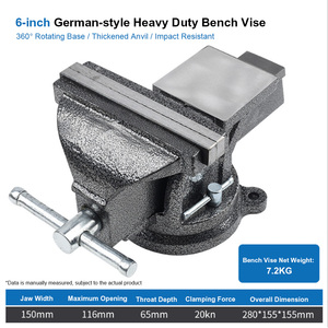 Étau d'établi robuste de 6 pouces de style allemand, base pivotante monobloc en fonte, rotation à 360° °   Pince de serrage industrielle à mâchoires lisses rotatives - Product Image 4