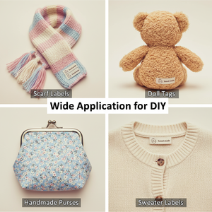 Cotton-woven <b>label</b> with laser-cut edges; <b>machine</b>-washable; <b>printed</b> <b>label</b> for apparel, footwear, and bags - Product Image 2