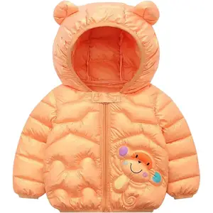 Бесплатный образец, для малыша, для маленьких мальчиков и девочек, зимняя ветрозащитная и мультипликационным принтом «обезьянка», принты медвежьими ушками, повседневное хлопковое пальто с капюшоном для девочек куртка для детей куртка с капюшоном для девочек