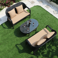 Ensemble de canapé et fauteuil double en rotin de style américain avec structure métallique pour cour, balcon, terrasse, salon et villa