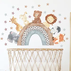Kartun Hewan Pelangi Stiker Dinding untuk Kamar Anak-anak Kamar Tidur Pembibitan Dekorasi Dinding Decal
