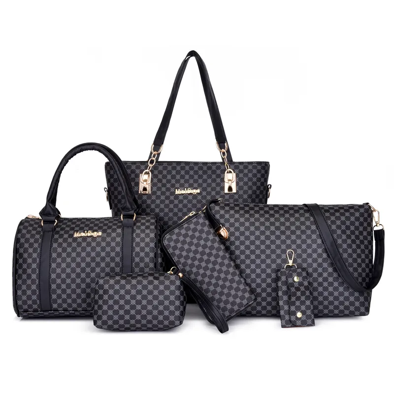 新着デザイナー女性財布バッグ6in1ハンドバッグクロスボディバッグPUレザー6ピースファッションカスタマイズブラックハンドメイド