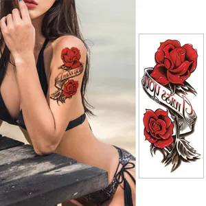 Stiker tato kupu-kupu buatan wanita, stiker tato lengan penuh sementara belakang bawah seksi bunga cantik