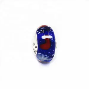 Blue Loose Round European Murano Glass Bead for Jewelry Making