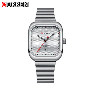 Reloj de Cuarzo CURREN 8460 para Hombre, Cronógrafo, Resistente al Agua, Esfera Cuadrada, Correa de Acero Inoxidable, Visualización de Fecha, 3BAR, Diseño Antiguo de Dibujos Animados - Product Image 1