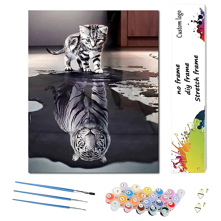 कम कीमत थोक 40x50 cm बिल्ली टाइगर पशु वयस्कों एक्रिलिक पेंट तस्वीर ड्राइंग संख्या द्वारा कैनवास बच्चों