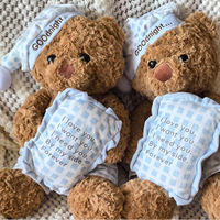 Ours en peluche câlin en polyester et coton PP, animal en peluche, oreiller pyjama à carreaux bleus, cadeau unisexe