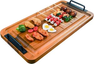 Planche à charcuterie en bois d'acacia extra large, longue planche à découper, <span class=keywords><strong>plateau</strong></span> de service <span class=keywords><strong>rectangulaire</strong></span> pour barbecue avec poignée pour <span class=keywords><strong>fromage</strong></span> - Product Image 6