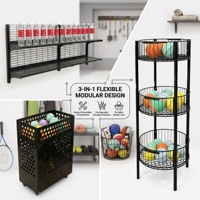 Chariot de rangement mobile à 2 niveaux pour balles avec 4 paniers, présentoir à jouets, chariot utilitaire roulant