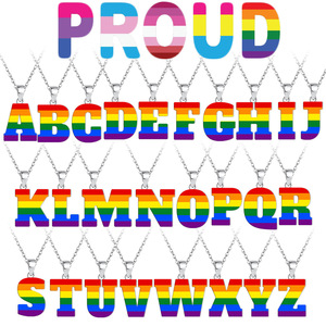 Joyería al por mayor de moda del Orgullo <span class=keywords><strong>Gay</strong></span>, collar con colgante de acero inoxidable con las 26 letras del alfabeto del arcoíris para chicas. - Product Image 1