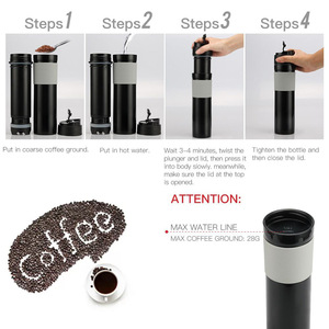 Portable French Press <b>Coffee</b> Bottle Black Insulated 12-24 Hours Thermal <b>Flask</b> Outdoor Household Use - Product Image 4