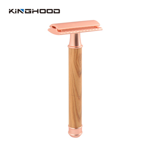 Pisau Cukur Pegangan Bambu, Pisau Cukur Keselamatan Kayu Balde Kembar Logam Ramah - Product Image 5