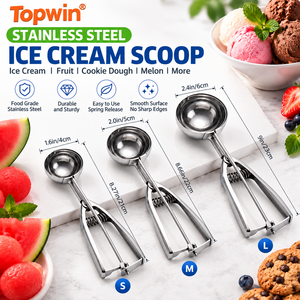 Juego de cucharas de acero inoxidable para helado con gatillo de liberación, cuchara metálica para galletas y bola de melón para repostería y postres - Product Image 1