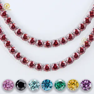 Men's Women's Iced Out 3MM 4mm 5mm 6.5mm Ruby Red MOISSANITE Tennis Chains Solid 925 Sterling Silver