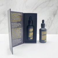 Bouteille Compte-Gouttes en Verre Noir Mat pour Sérum Huile Essentielle Barbe Cheveux, OEM, Vente en Gros, 15ml, 20ml, 30ml, 50ml, 100ml, avec Boîte en Papier