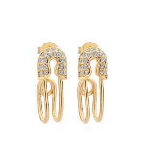 Color Earrings For Women Jewelry Oorbellen Brincos Curved Safety Pin Earrings Crystal Dangle Earings Gold