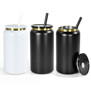 Powder Coated 16oz Gold-Plated Double Wall Insulated Stainless Steel <strong>Tumbler</strong> <strong>Mason</strong> <strong>Jar</strong> Drink Soda Cups Black Lid Tote for Lovers - Product Image 1