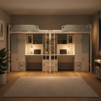 Lit superposé double multifonctionnel avec poste de travail et solution de rangement pour chambre d'enfant, d'adolescent ou appartement