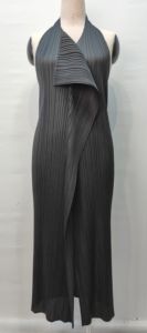 PY 2026 Elegant Halter Style Miyake Pleated Cross <b>Wrap</b> Sleeveless Dress Western Clothing Women Bulk Wholesale Online - Product Image 2