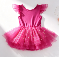 Justaucorps de danse de ballet à manches volantées avec jupe brillante et dos croisé, tutu de ballerine pour la pratique et la performance, pour petite fille