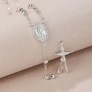 Collar de Rosario Vintage de Aleación de Plata con Cuentas Benedictinas y Cruz para Oración Cristiana de Iglesia - Product Image 3