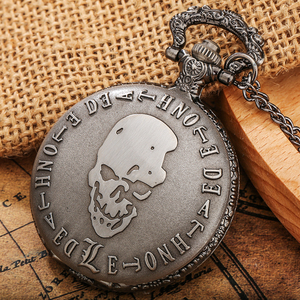 Janpan-Reloj de bolsillo de cuarzo con diseño de calavera de <span class=keywords><strong>Death</strong></span> Note, collar de cadena de reloj de metal gris Cosplay - Product Image 3