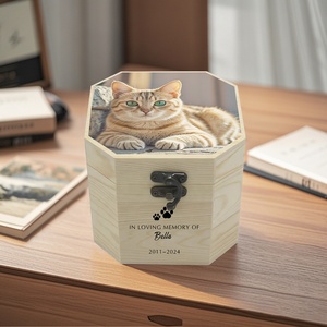 Kotak Peternakan Hewan Peliharaan Berbentuk Poligonal Terbaru dengan Bingkai Foto Terintegrasi dan Kotak Penyimpanan Abu Kucing Anjing dari Kayu untuk Kenang-kenangan Pemakaman - Product Image 1