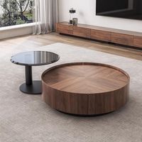 Ineinanderstellbares Couchtisch-Set Natürliches Walnussfurnier Fischgrätmuster Holz-Aufbewahrungstisch Großer Tisch Schwarzer Acrylrahmen MDF-Platte Nordisch Modern Wabi