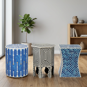 Silla/Mesa de Cuerno Tallado con Incrustaciones de Hueso de Camello Natural, Diseño Multicolor Blanco y Negro, Tamaños Personalizables, Muebles para Interiores del Hogar - Product Image 2