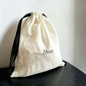 Sac à cordon en coton personnalisé avec logo imprimé, couleur naturelle, pochette anti-poussière en coton avec doubles cordons - Product Image 4