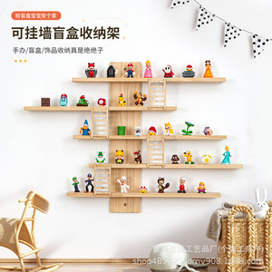 Wooden Wall Mounted Figurine Storage Rack 5 Layers Natural Color For Living Room Children's Room Display <b>Shelf</b> - Product Image 1