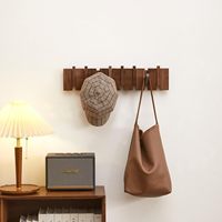 Porte-manteau mural robuste en bois de noyer de style farmhouse, 8 crochets, pour la cuisine, le salon, pour accrocher les manteaux, les clés, les chapeaux et plus encore