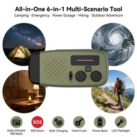 DAB ASA Emergency Radio Speaker Solar Hand Crank PowerBank Flashlight SOS Alarm Multi Band AM FM Receiver for Camping Household